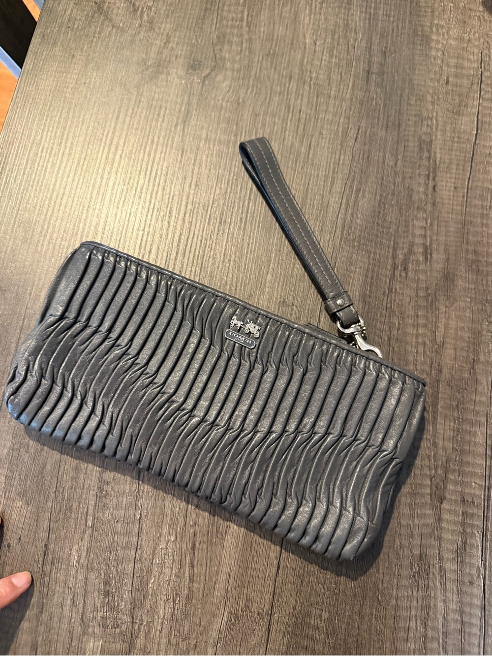 Coach gray Pleated Leather Wristlet Clutch